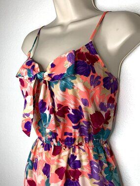 Y2K I Love H81 Pink Floral SLIP DRESS w/ HUGE BOW BODICE Coquette Whimsical M